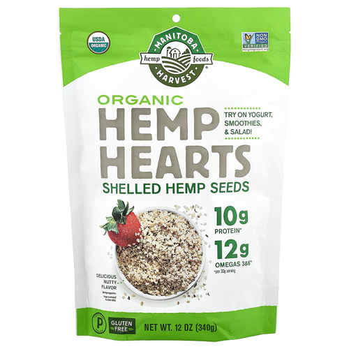 Manitoba Harvest, Hemp Hearts, органические очищенные семена конопли, с ореховым ароматизатором, 340 г (12 унций)