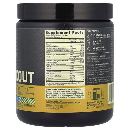 Optimum Nutrition, Gold Standard Pre-Workout, со вкусом голубики и лимонада, 300 г (10,58 унции)