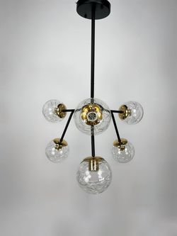 Люстра потолочная на штанге Lanbos, 6 ламп Е27, до 360 Вт, до 27 кв м, черная с золотом