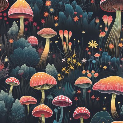 Волшебные грибы и травы, сказочный принт