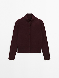 Massimo Dutti Кардиган из 100% шерсти с воротником-стойкой, бордо