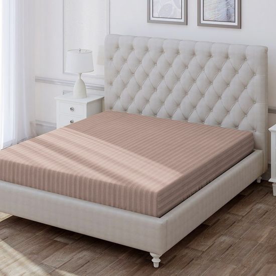 Простыня на резинке Beige, 120x200х30, страйп полисатин DOMTEKC