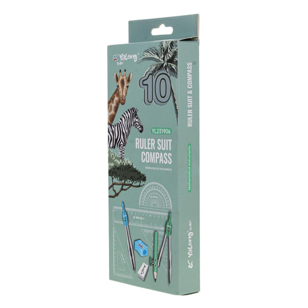 Готовальня 10 предметов "Африканские животные" металлический пенал