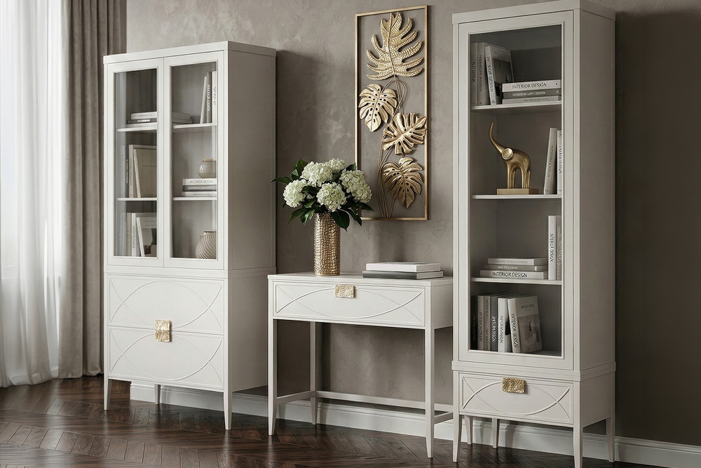 Шкаф-витрина Garda Decor 1 стеклянный фасад с тумбой прикроватной с 1-м ящиком