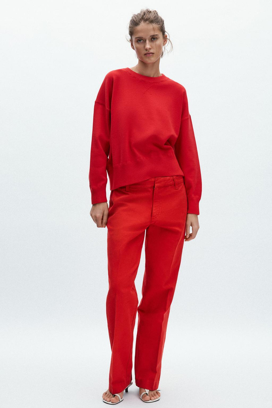 ZARA ОДНОТОННАЯ ТОЛСТОВКА, КРАСНЫЙ