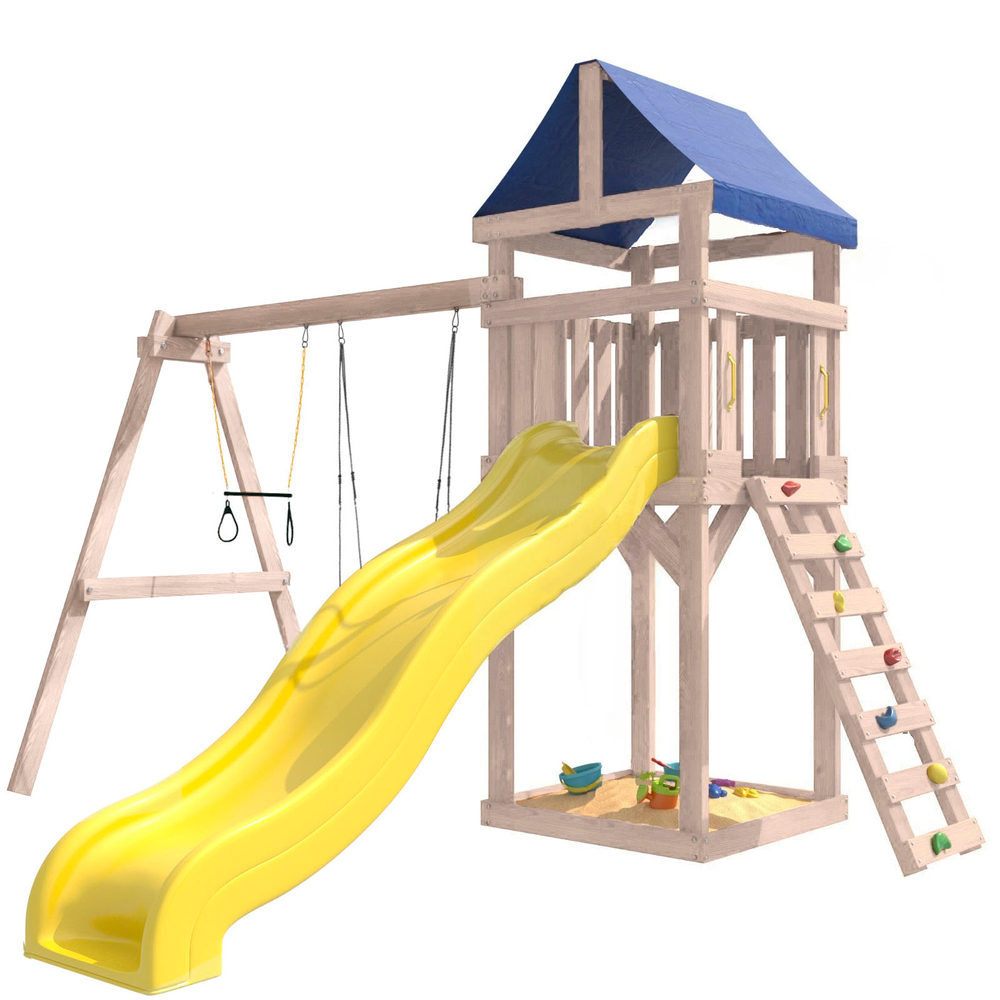 Детская площадка неокрашенная Сlassic с трапецией и качелями гнездо 60 см IgroWoods для улицы и дачи