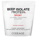 Codeage, Sport, говяжий изолят протеина в порошке, без добавок, 750 г (1,65 фунта)