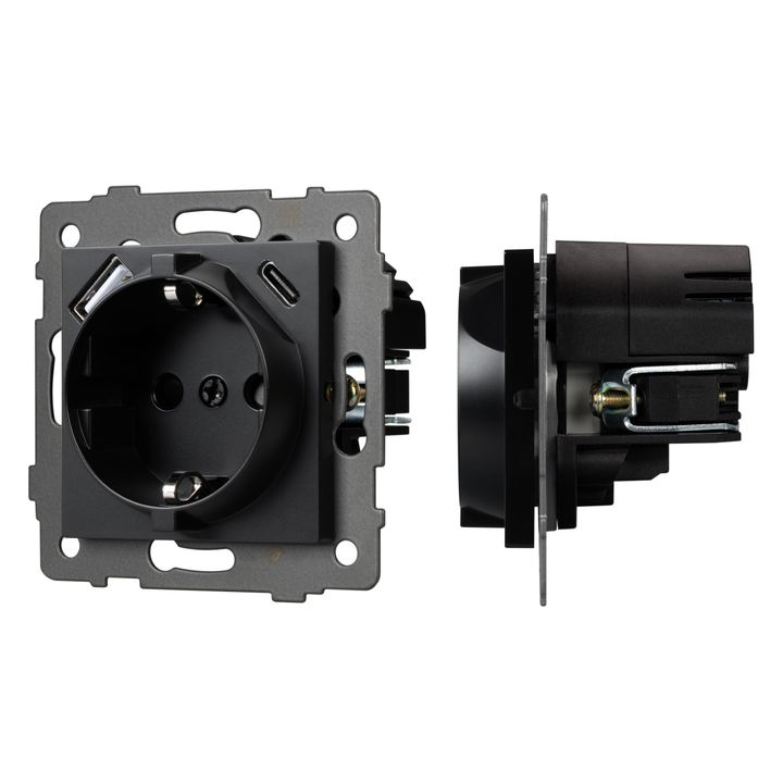 Механизм розетки с USB зарядкой SCT-MUAC-PL-BK-V (250V, 16A) Arlight 049830