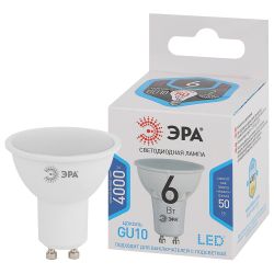 Лампочка светодиодная ЭРА STD LED MR16-6W-840-GU10 GU10 6 Вт софит нейтральный белый свет | Лампы cветодиодные Точечные (Софиты) (MR, PAR)