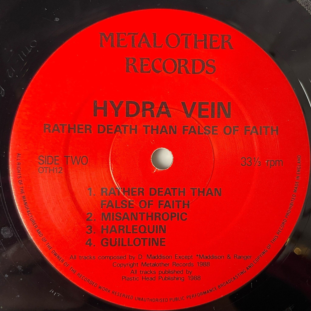 Винтажная виниловая пластинка LP Hydra Vein Rather Death Than False Of Faith (UK 1988)