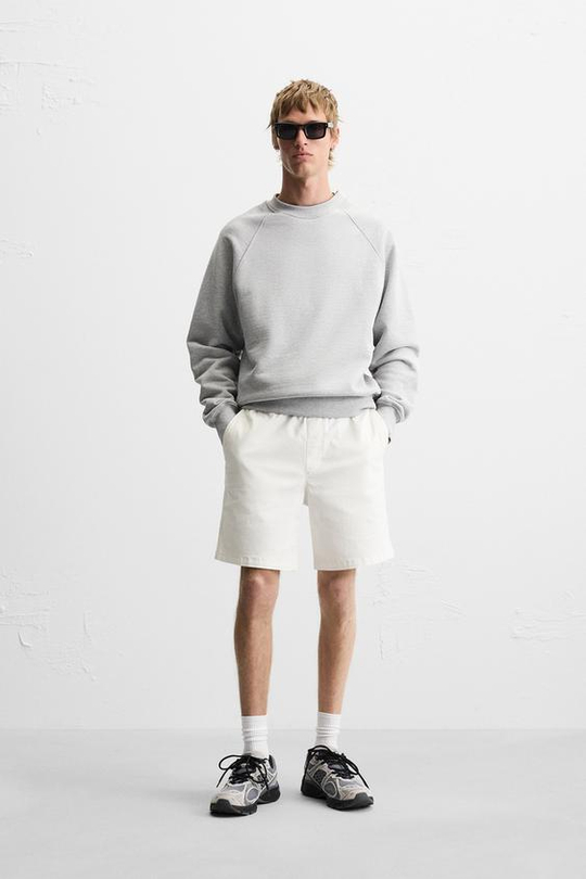 ZARA ШОРТЫ RELAXED FIT, КАМЕННО-СЕРЫЙ