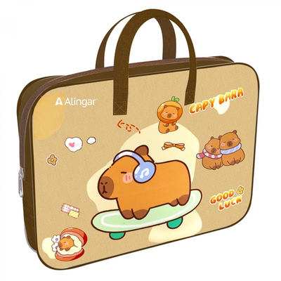 Папка с ручками 1 отделение, А4 260х340х80 мм, Alingar, "Капибара", ПВХ, ручки тесьма, дизайн с одной стороны, молния сверху, внутр. карман