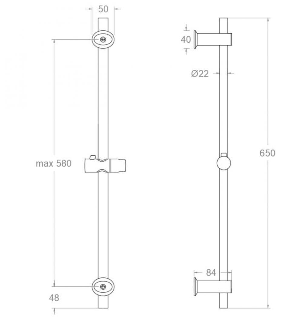 Круглая душевая штанга 650 мм, черная. 778002SNM