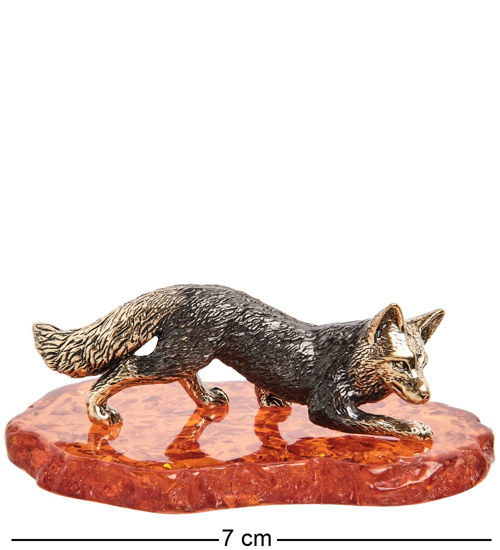 Народные промыслы AM-1398 Фигурка «Лиса на охоте» (латунь, янтарь)