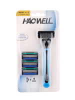Бритва мужская + 4 многоразовых картриджа c 5 лезвиями HAOWELL плавающая головка, полоска Aloe+витамин E