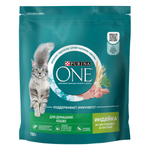Сухой корм Purina ONE для взрослых кошек живущих в домашних условиях индейка 750 г
