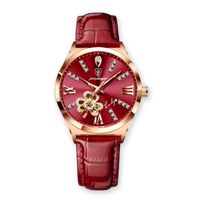 Часы наручные кварцевые POEDAGAR на кожаном ремешке, золотистый/красный W2032262-01