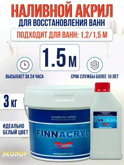 Жидкий акрил для ванны Finnacryl 1,2-1,5 м. 3 кг