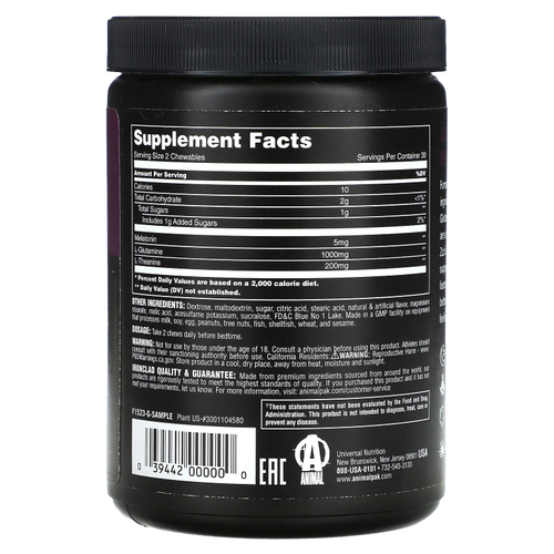 Animal, жевательные таблетки для восстановления сна, голубая малина, 60 жевательных таблеток