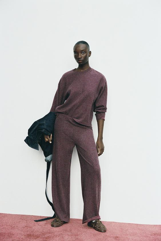 ZARA БРЮКИ ПРЯМОГО КРОЯ ИЗ МЯГКОЙ ТКАНИ, ЦВЕТ БУРГУНДСКОГО ВИНА