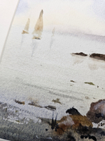 Картина авторская акварельная в паспарту 21х30 см на стену для интерьера "Морская бухта"