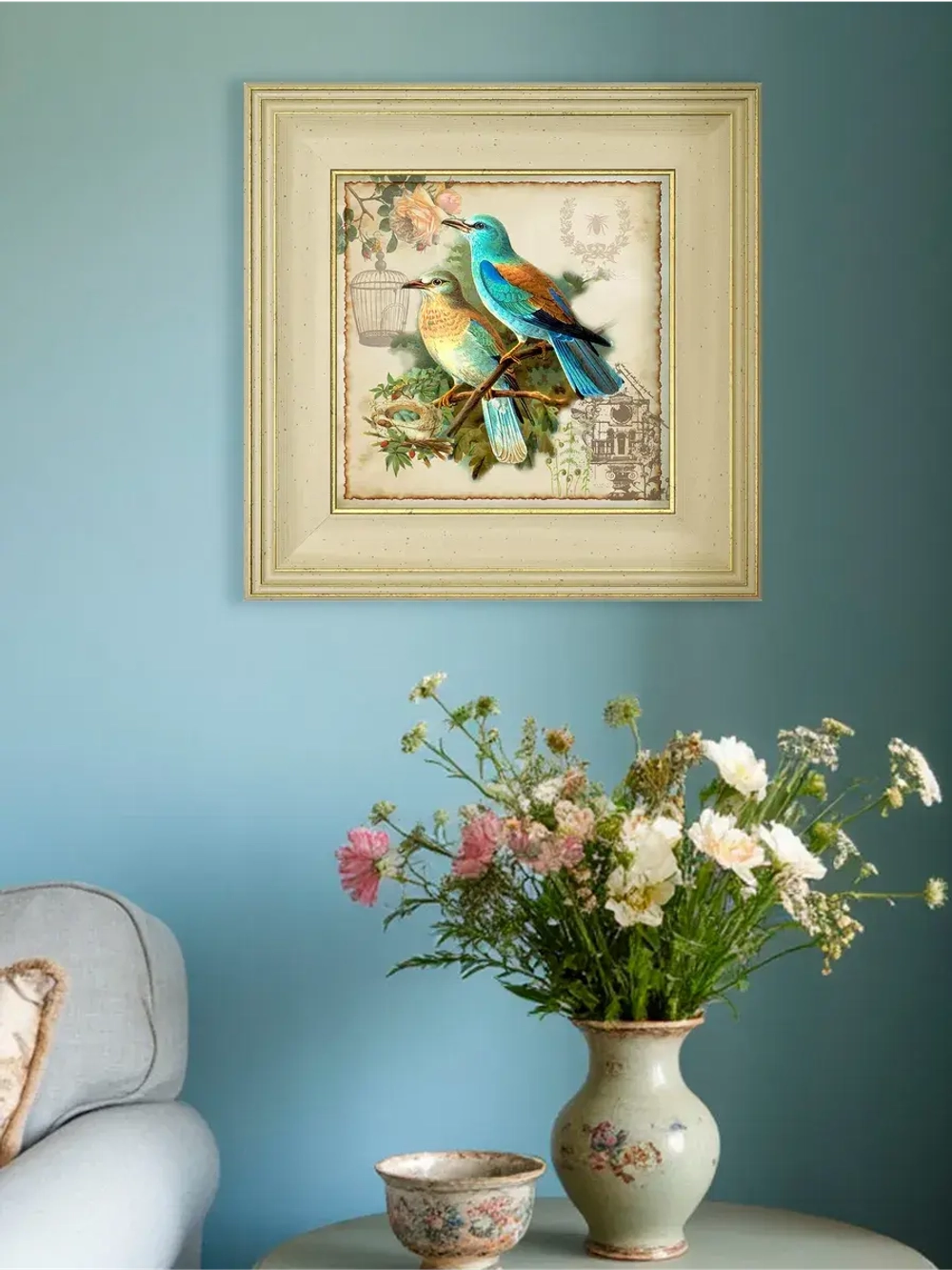 Картина интерьерная на холсте в раме "Птички" 30*30 см