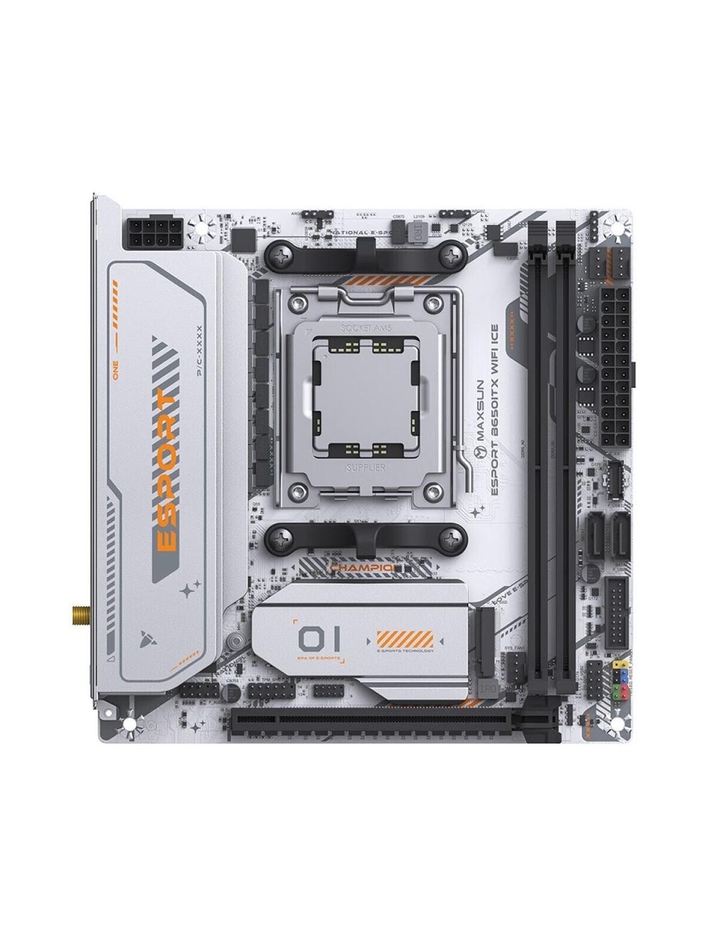 MAXSUN MS-eSport B650ITX WIFI ICE (Socket AM5, mini-ITX, 2*DDR5(96Gb), DP/HDMI,  2*SATA3, 2*M.2,  1*PCIEx16, 4*USB2.0, 2*USB 3.0,  LAN 1*2,5G, Bluetooth5.2,  Wi-Fi 802.11ax, RTL)
