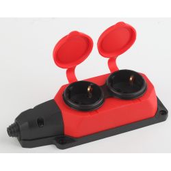 Колодка ЭРА K-2e-RED-IP44 каучуковая с заземлением 2 розетки 16A IP44 красная | Колодки