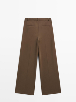 Massimo Dutti Брюки с широкими штанинами и защипами, коричневый