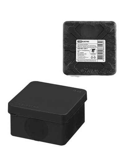 Распаячная коробка, двухкомпонентная, ОП 70х70х40 мм, IP66, 6 вх., черная, инд. штрихкод TDM