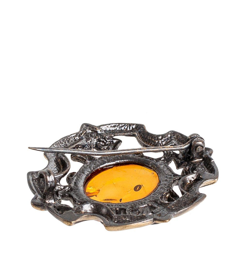 AM- 871 Брошь «Барокко» (латунь, янтарь)