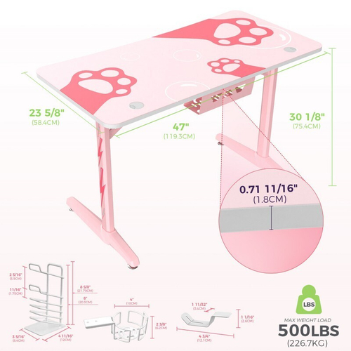 Стол для компьютера (для геймеров) EUREKA GIP 47, Pink (ZX-GIP-P47PK)