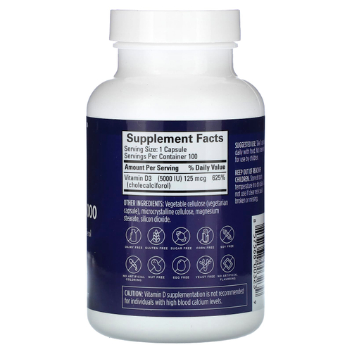 BrainMD, Витамин D3 5000, 125 мкг (5000 МЕ), 100 капсул