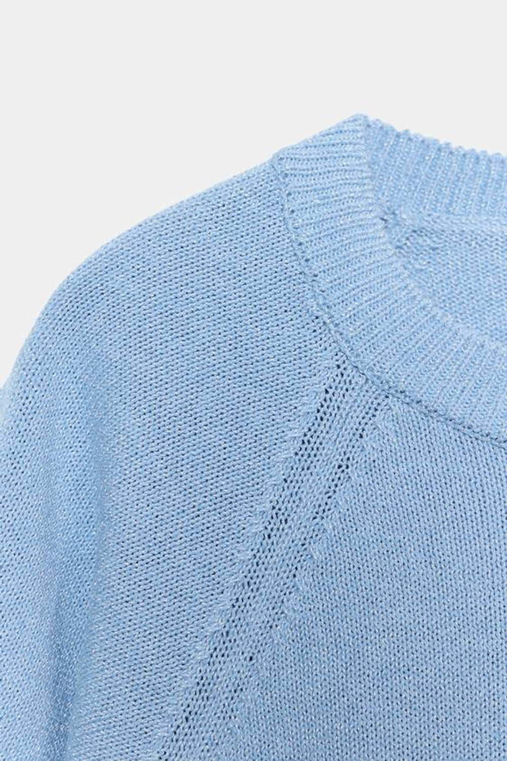 ZARA СВИТЕР С ЗАКРУГЛЕННЫМ НИЗОМ И КОРОТКИМИ РУКАВАМИ, НЕБЕСНО-ГОЛУБОЙ