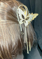 Заколка-краб. Бабочка петля со стразами. Усиленная. Цвет золото.