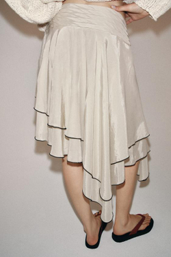 ZARA ЮБКА АСИММЕТРИЧНОГО КРОЯ С ВОЛАНАМИ — ZW COLLECTION, БЕЖЕВЫЙ/ЗЕЛЕНЫЙ