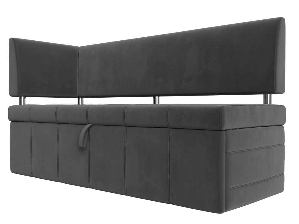 Диван кухонный прямой Стоун с углом левый, Серый, Велюр, 107270L