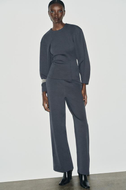 ZARA ШИРОКИЕ БРЮКИ ИЗ ТКАНИ ИНТЕРЛОК, ТЕМНО-СЕРЫЙ