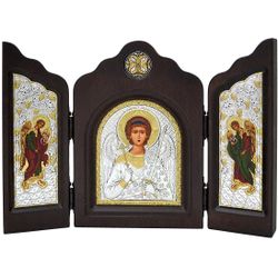 Складень Ангел Хранитель с Архангелами в серебряном окладе.