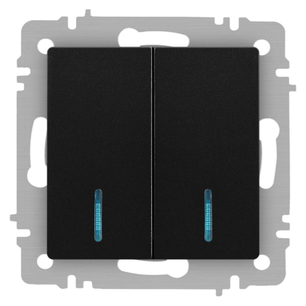 Выключатель Intro Accent 6-105-05 двойной с подсветкой, 10А-250В, IP20, СУ, AL/CU, антрацит