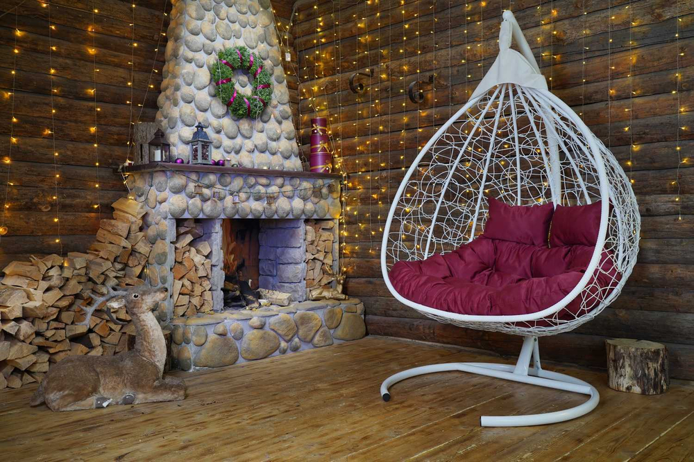 Подвесное кресло-кокон FISHT белое, бордовая подушка (Laura Outdoor)