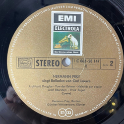 Винтажная виниловая пластинка LP Герман Оскар Карл Бруно Прей Hermann Prey, Carl Loewe, Gunther Weissenbor, Hermann Prey Singt Balladen Von Carl Loewe (Германия 1966)