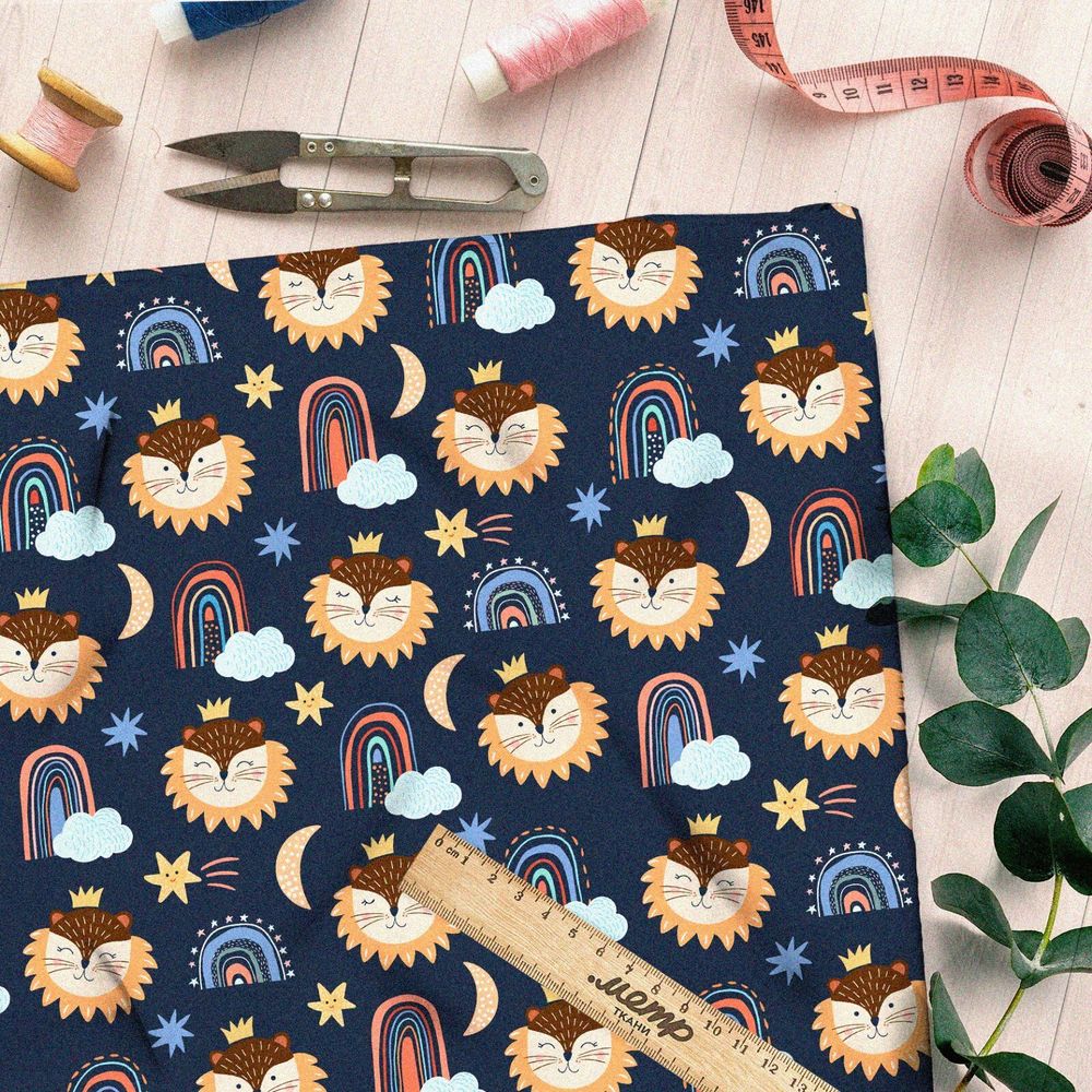 Ткань дюспо детская иллюстрация лев в ночи