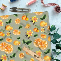 Ткань дюспо апельсины на зелёном фоне