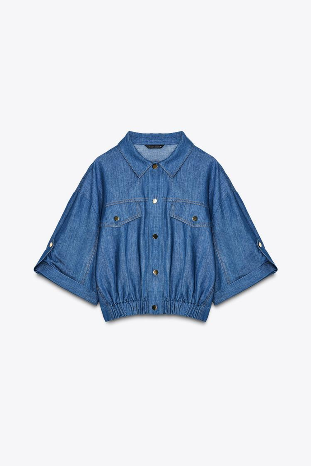 ZARA КУРТКА ИЗ СМЕСОВОГО ЛЬНА С КОРОТКИМИ РУКАВАМИ, ИНДИГО