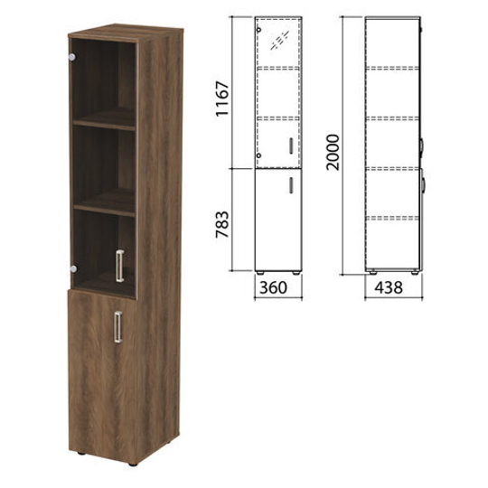 Шкаф закрытый со стеклом "Приоритет", 360х438х2000, 4 полки, лагос (КОМПЛЕКТ)