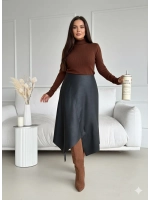 Юбка кожаная трапеция миди