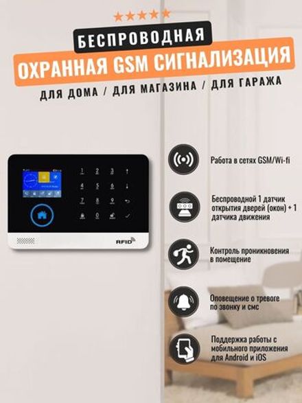 Беспроводная охранная (пожарная) WiFi GSM сигнализация W2b 2 датчика (+интеграция SmartLife)