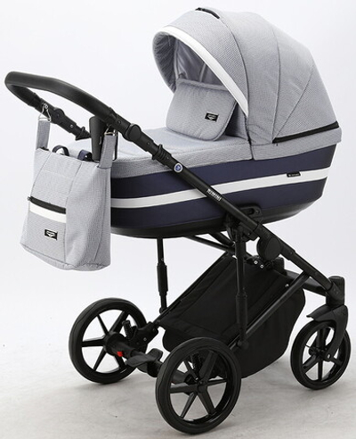 Детская коляска Adamex Rimini 3 в 1 RI27-LUX ГОЛУБ.ЖАККАРД+СИН.ПЕРЛ.КОЖА+БЕЛ.ОТДЕЛКА