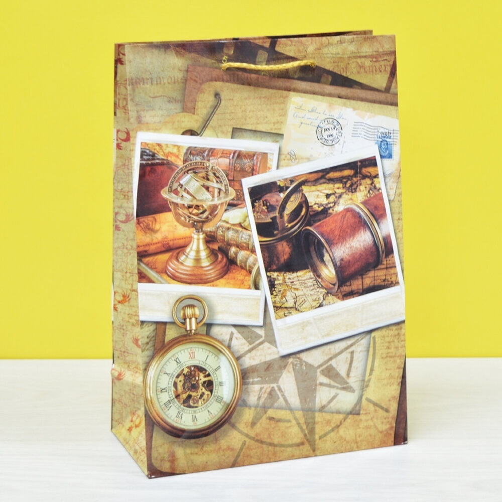 Пакет бумажный 20*30*10см с ручками глянцевый "Мужской" микс